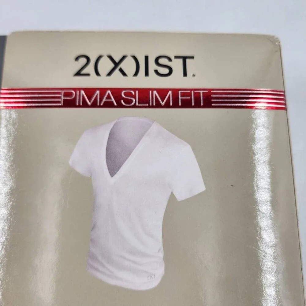 2(X)IST Pima Cotton Slim Fit Deep V-Neck Undershirt Men's M White Short Sleeve